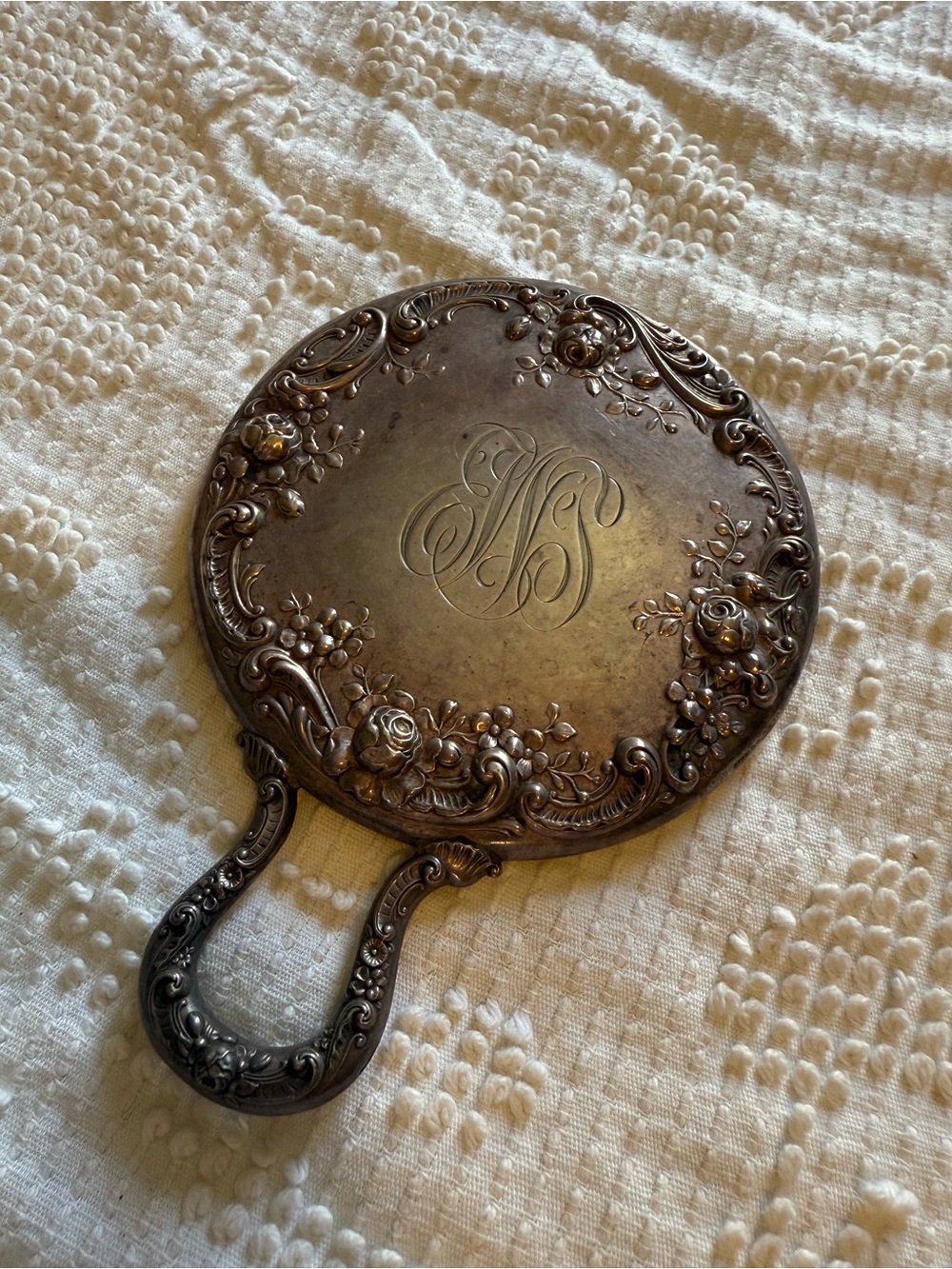 Antique Gorham C430 Sterling Silver Repoussé Floral Hand Mirror – Monogrammed